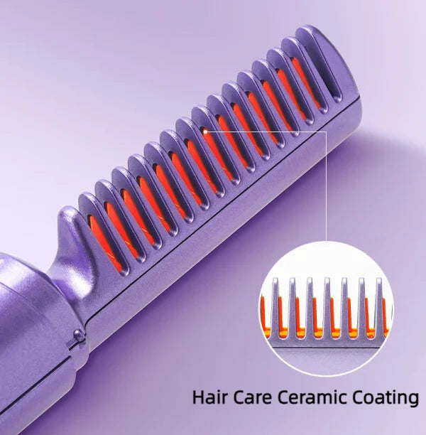 2-in-1 Hair Styling Brush, Straightener, Curler Comb | Negative Ion Heating – Rechargeable (random Color)