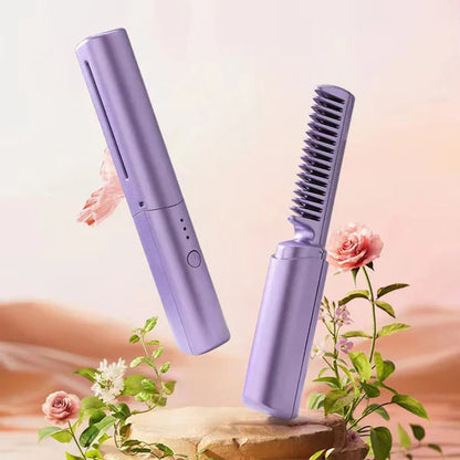 2-in-1 Hair Styling Brush, Straightener, Curler Comb | Negative Ion Heating – Rechargeable (random Color)