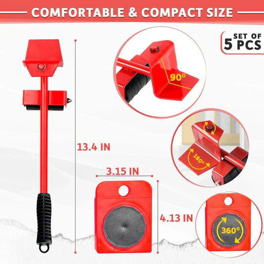 (5 In 1) Heavy Furniture Move Tool Transport Lifter Shifter Moving Kit Slider Remover Rolling Wheel Corner Mover Set