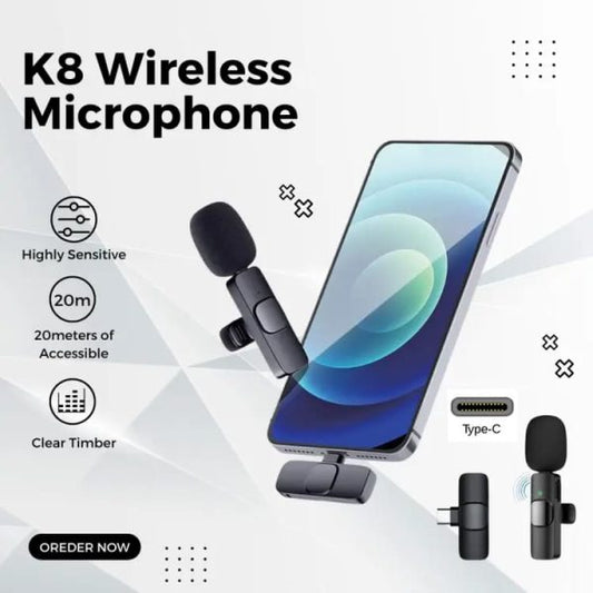 K8 Type-C Wireless Lavalier Mic – Noise-Canceling for Android & USB-C Devices